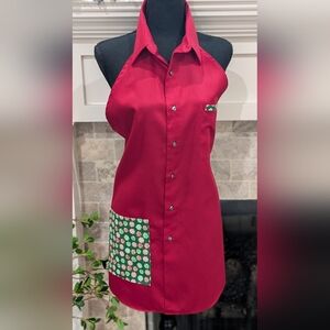 Red Apron with Christmas Trim